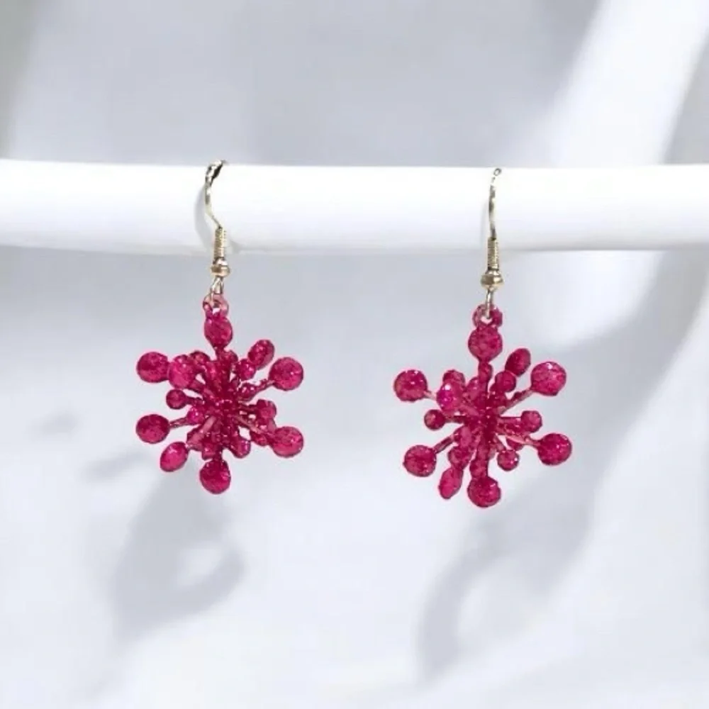 Pink Glitter Burst Drop Earrings